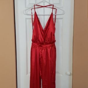 Red Sexy Silk Romper